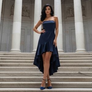 Marthea Strapless Dress Fit & Flare Asymmeyrical Black Size Medium